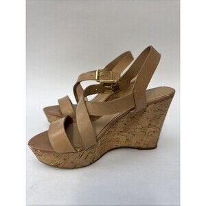 Franco Sarto Womens Pelma Sandals Cork Platform Beige Faux Leather Strappy sz 8M